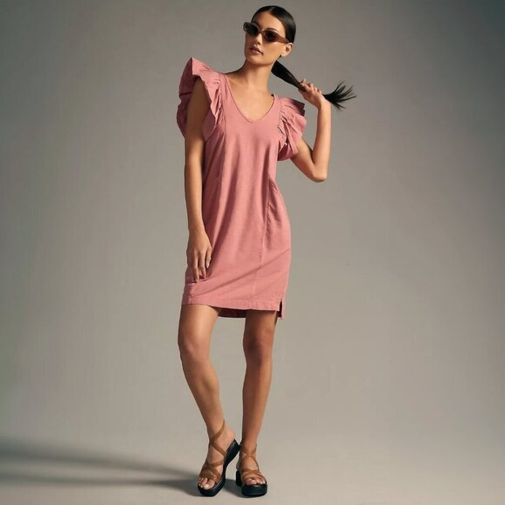 Anthropologie Daily Practice Flutter Sleeve Tee Dress in Coral - sz L